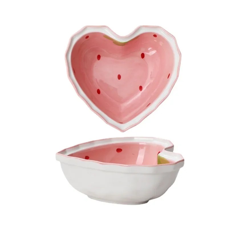 Keramická miska ve tvaru srdce 400 ml 14,5 x 15 x 5,5 cm keramika růžovo-bílá pro servírování dezertů a pochutin 1